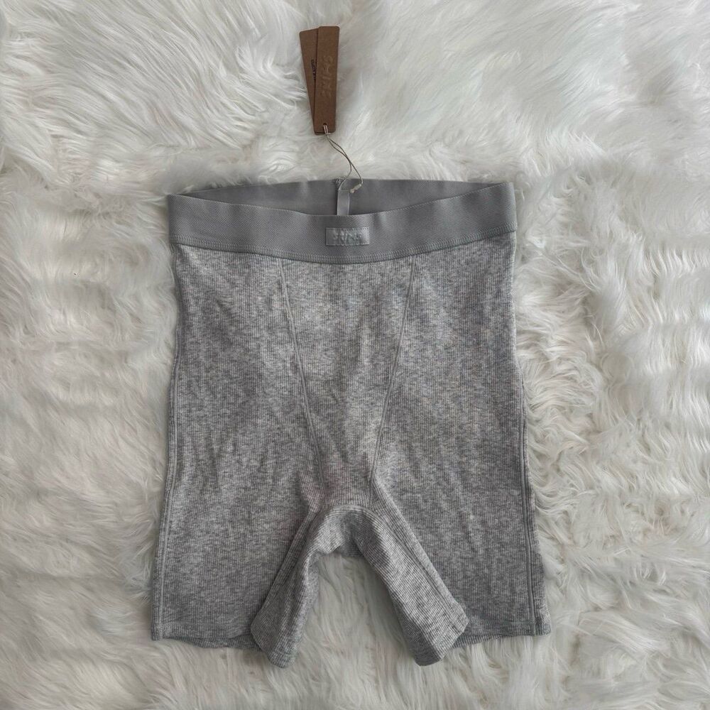 Skims Cotton Rib Boxer Light Heather Grey Size Small